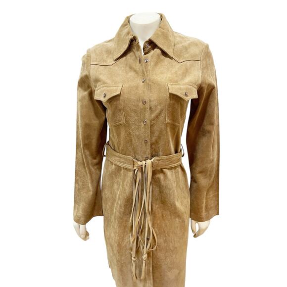 Arden B Suede Brown Snap Button Belted Dress Small Western - Picture 8 of 16